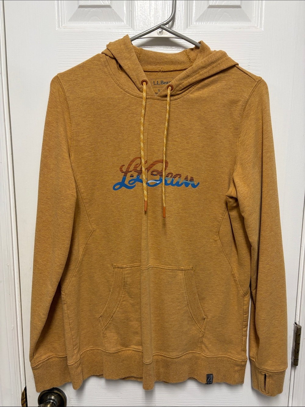 L.L. Bean Mustard Yellow Hoodie with Multicolor Script
